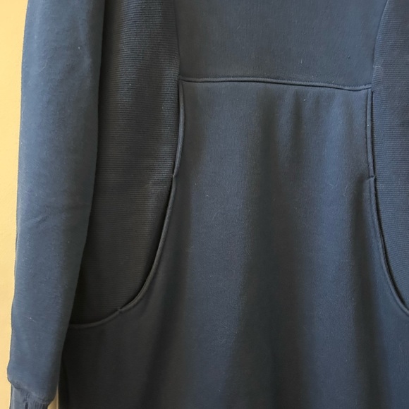 Athleta Cozy Karma Funnel Neck Sweatshirt Dress. Enchanted Blue color. Zippers - Picture 3 of 14